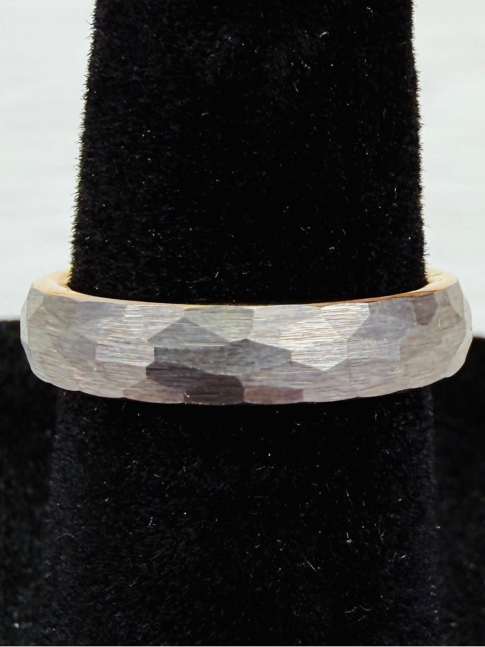 Beautiful Tungsten gray, goldtone inside size 5, band ring